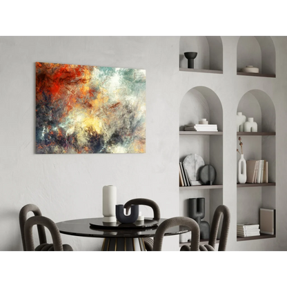 Vibrant fiery swirls glass wall art canvas in red, orange, yellow and teal