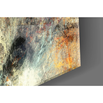 Fiery swirls glass wall art canvas with teal, gold, and earthy textured tones