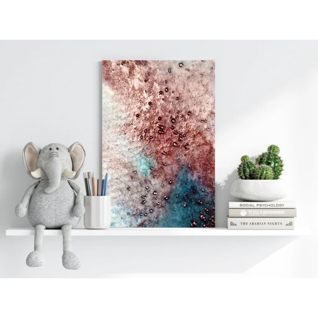 Abstract rose gold and teal marbled painting on Insigne aluminum prints