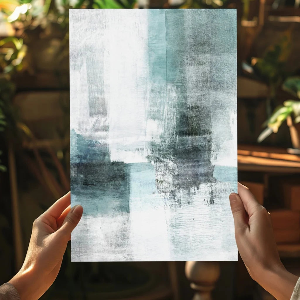 Stunning teal abstract Insigne aluminum print with textured brushstrokes