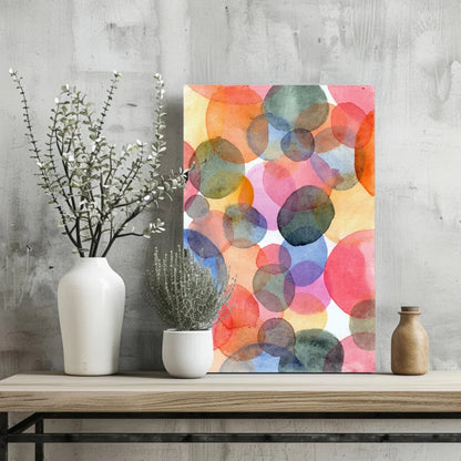 Vibrant watercolor abstract with overlapping translucent circles on Insigne aluminum prints