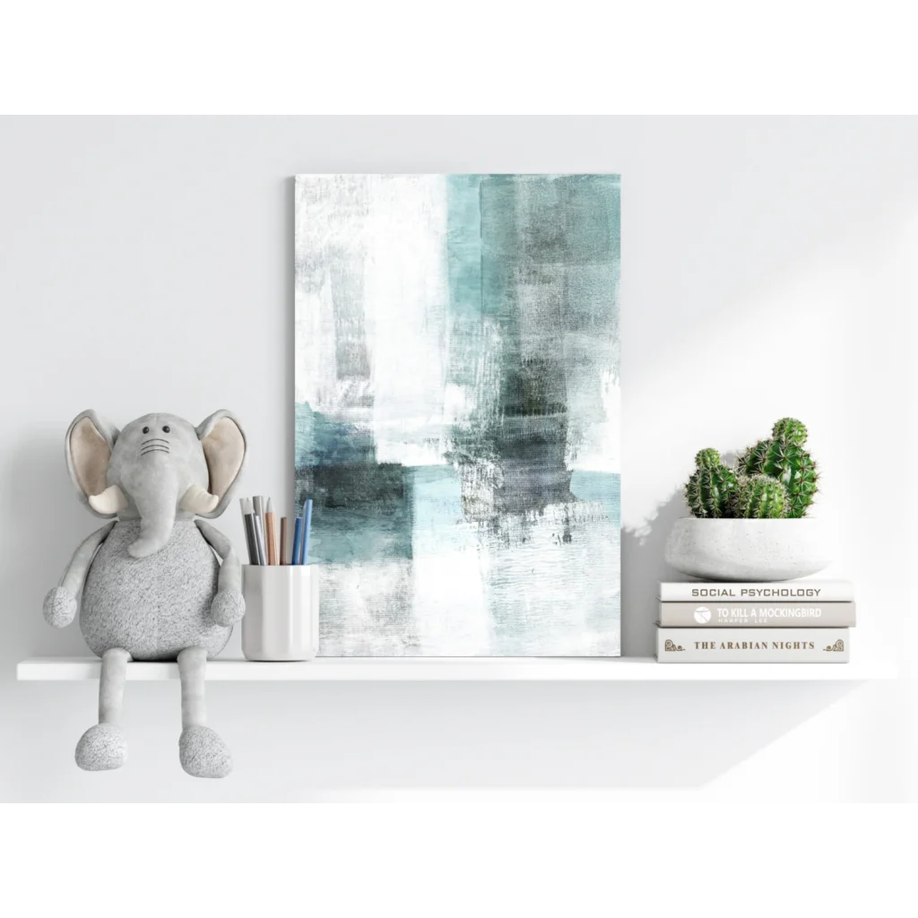 Stunning teal abstract insigne aluminum print with textured brushstrokes