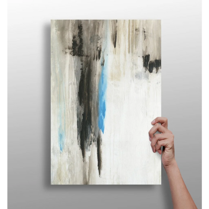 Bold blue abstract insigne aluminum print with black brushstrokes on textured off-white