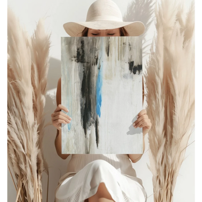 Bold blue abstract insigne aluminum print with black, blue, white vertical strokes