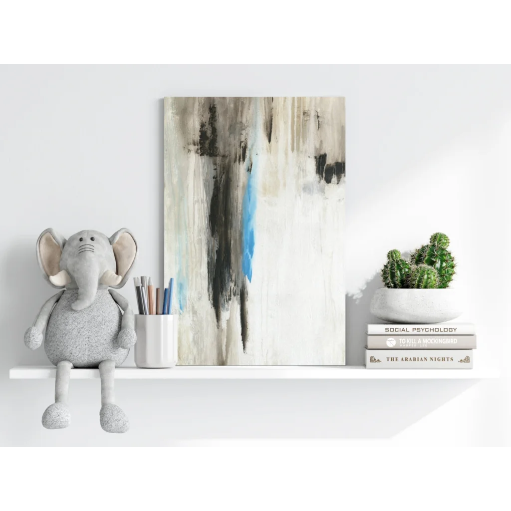 Bold blue abstract insigne aluminum print with gray black vertical strokes