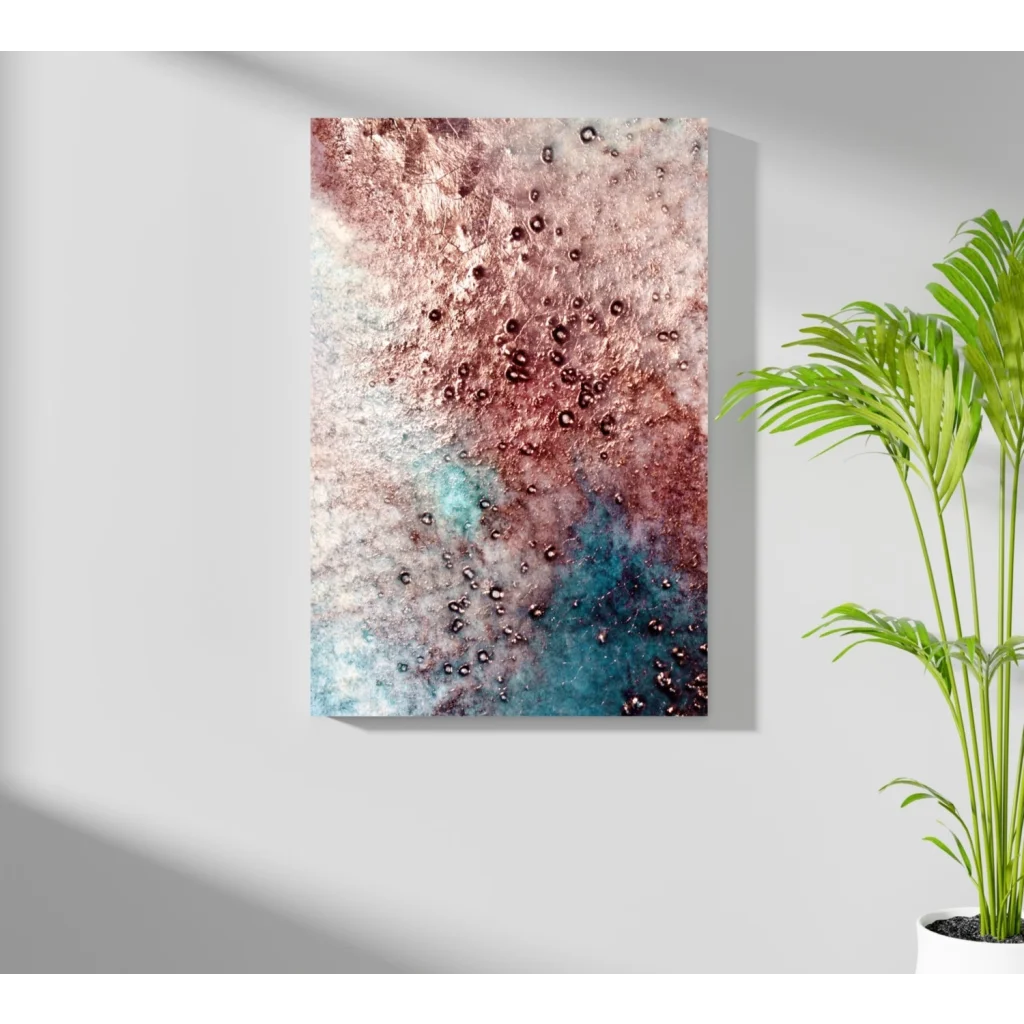 Abstract rose gold teal white insigne aluminum print with metallic dots