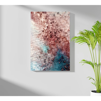 Abstract rose gold teal white insigne aluminum print with metallic dots