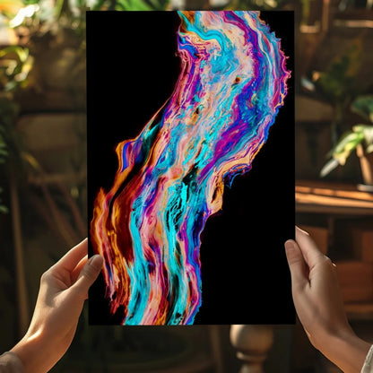Vibrant swirling teal magenta abstract art on insigne aluminum prints
