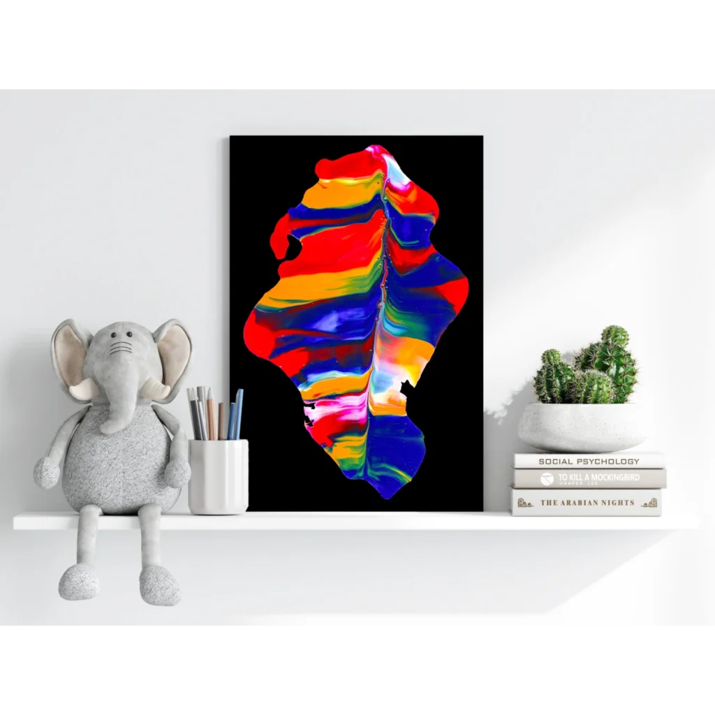 Vibrant swirling rainbow abstract on Insigne aluminum print