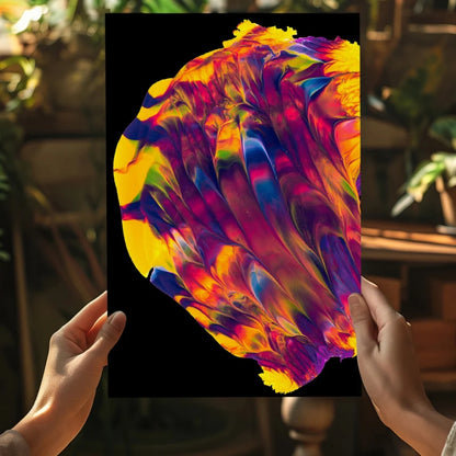 Vibrant cosmic swirl insigne aluminum print in yellow, orange, purple, blue on black