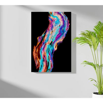 Vibrant swirling teal magenta abstract art on Insigne aluminum prints