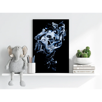 Insigne aluminum prints with swirling silver abstract design on black canvas