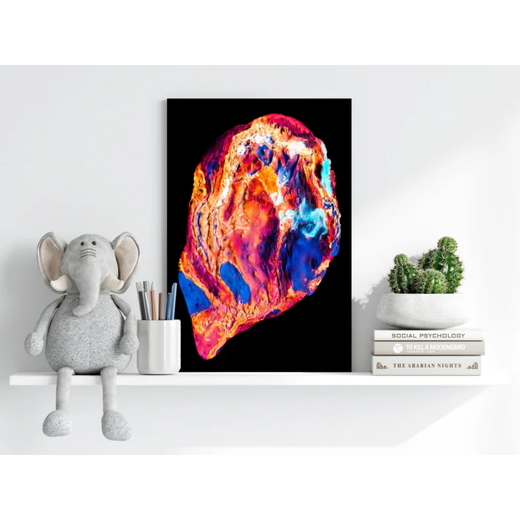 Vibrant swirling colors insigne aluminum print on black background