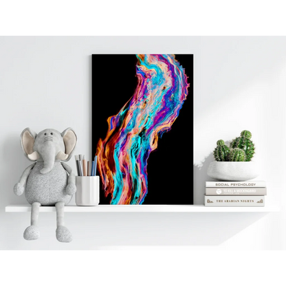 Vibrant swirling teal magenta abstract art on Insigne aluminum prints