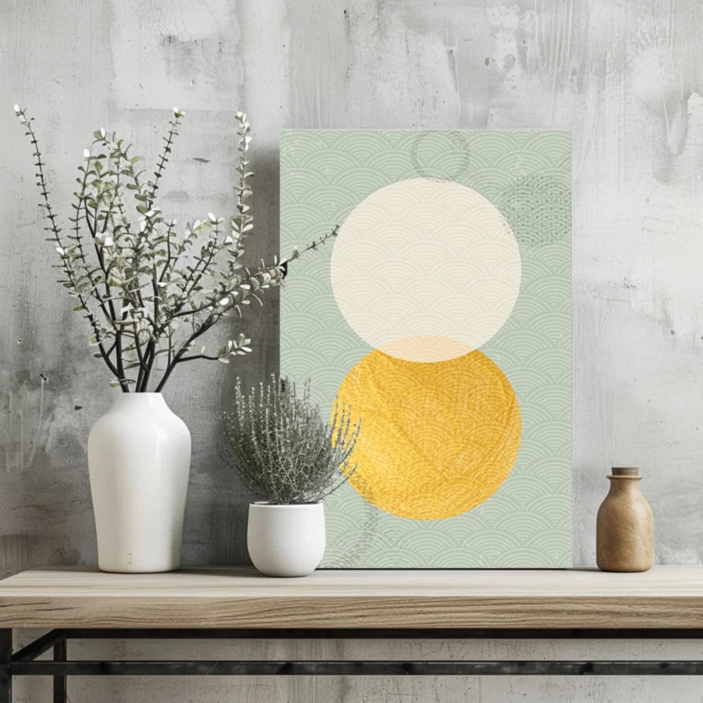 Stunning gold and cream circles on insigne aluminum print