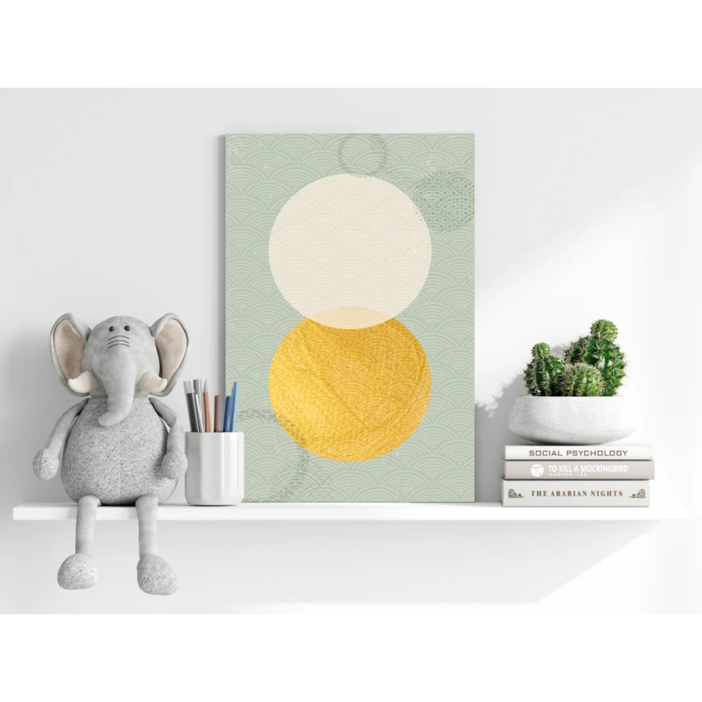 Stunning gold and cream circles insigne aluminum print on sage green background