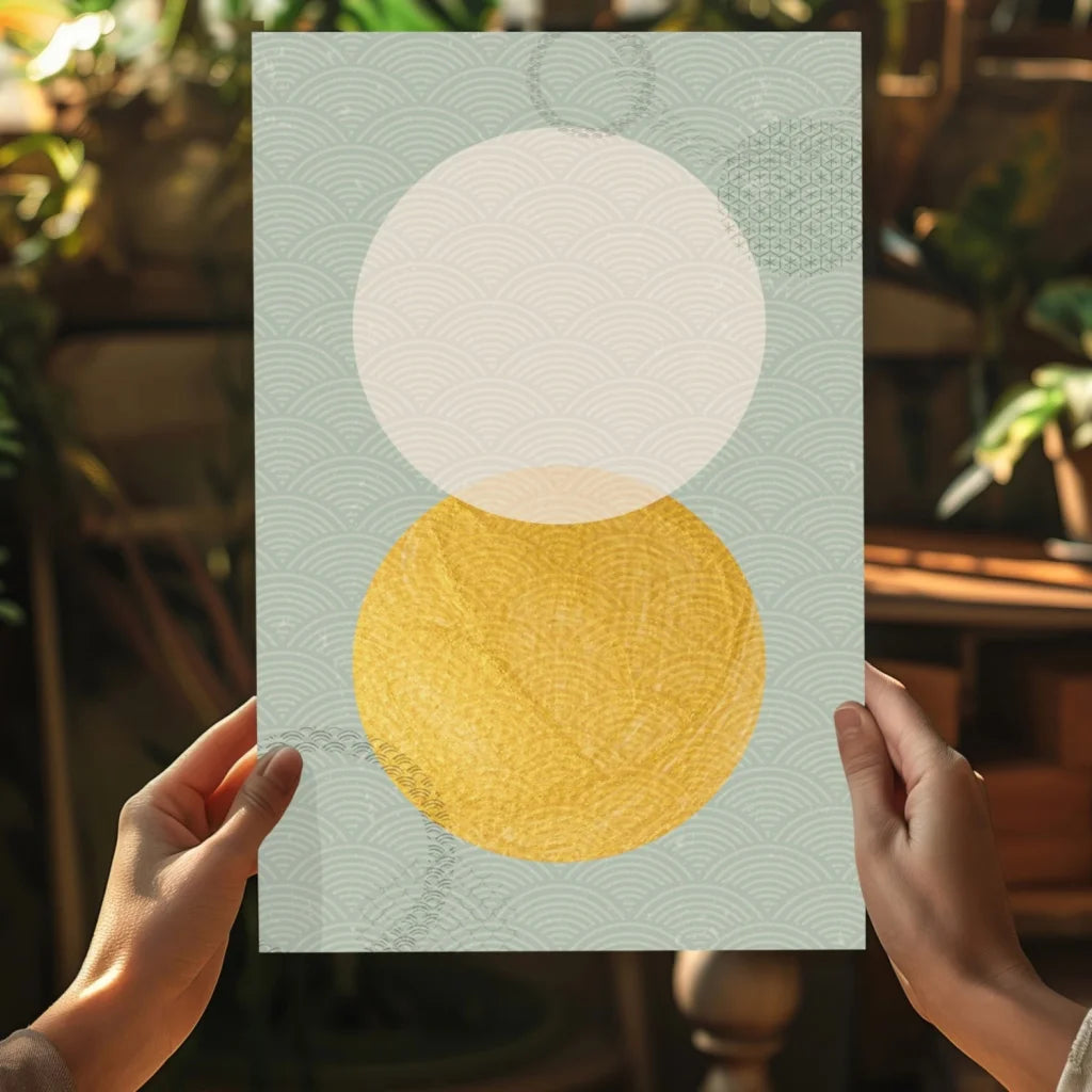 Stunning gold and cream circles insigne aluminum print with minimalist abstract overlapping design