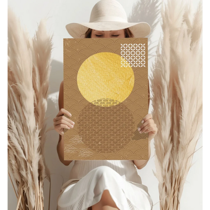 Golden wave circle insigne aluminum print with intricate waves on earthy brown background