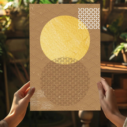 Golden wave circle Insigne aluminum prints on textured brown paper