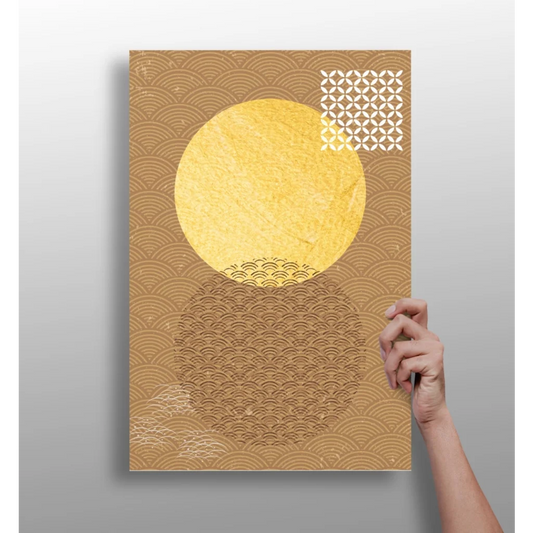 Golden wave circle wall art by Insigne Aluminum Prints, textured decorative solution