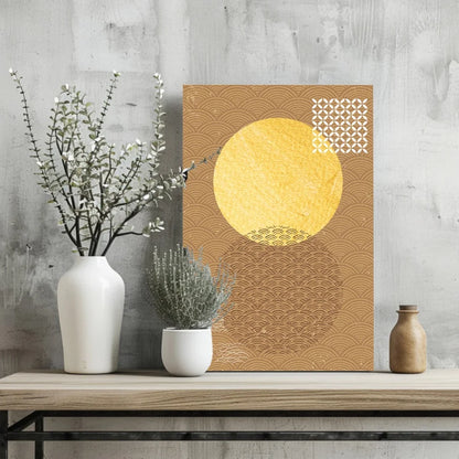 Insigne aluminum prints golden wave circle wall art on ochre canvas