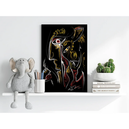 Abstract Insigne aluminum prints with bold red gold face on black