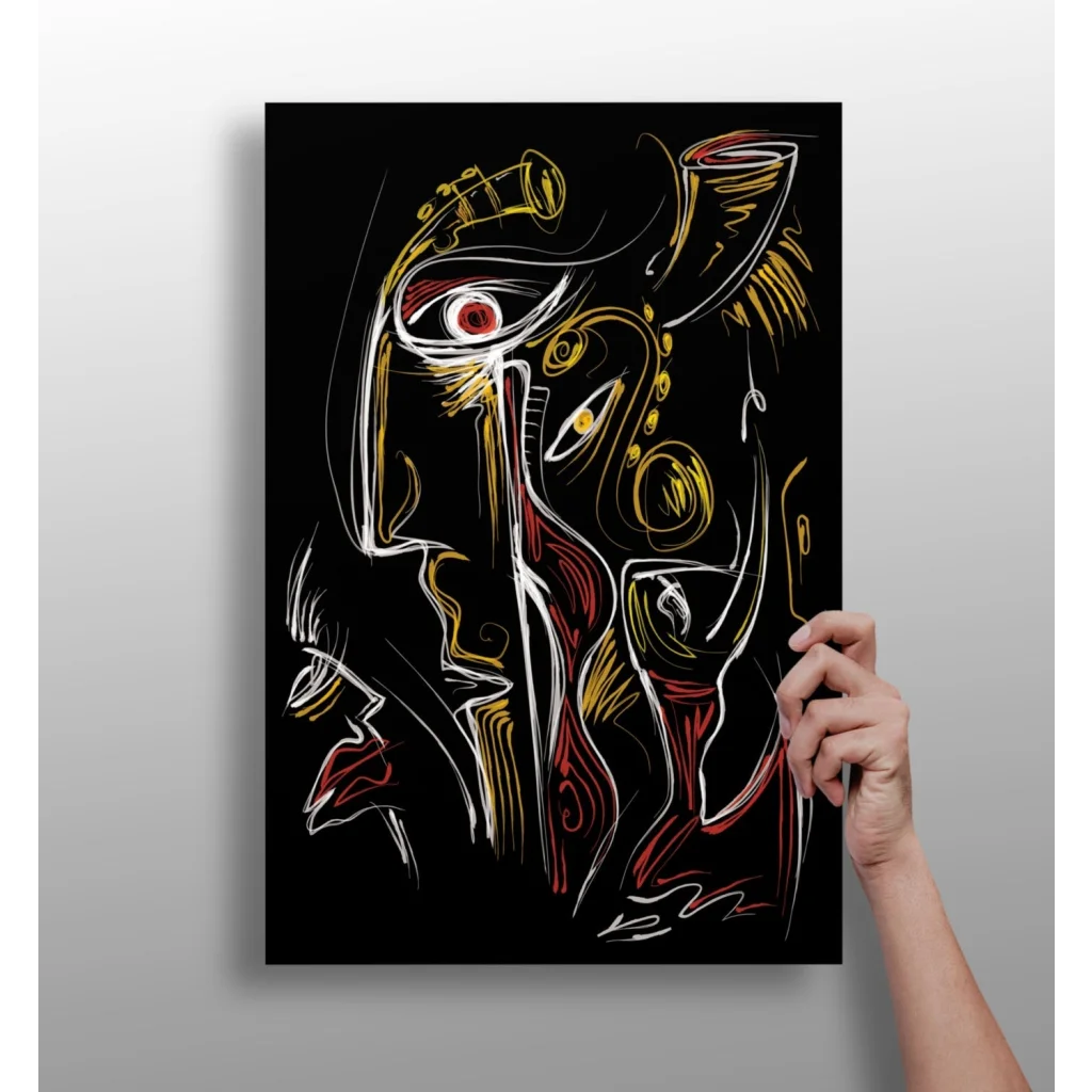 Stunning Abstract Face Insigne Aluminum Prints in Gold and Red | Insigneart USA | vintageantiquesgifts.com
