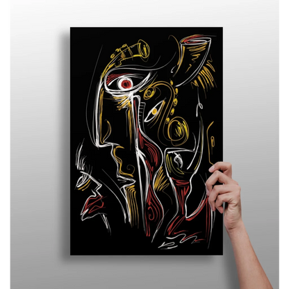 Stunning Abstract Face Insigne Aluminum Prints in Gold and Red | Insigneart USA | vintageantiquesgifts.com