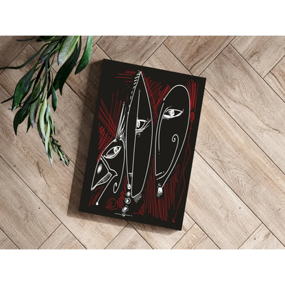 Bold abstract faces insigne aluminum prints in red and white