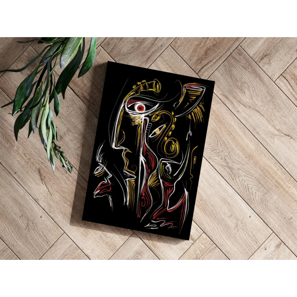 Stunning Abstract Face Insigne Aluminum Prints in Gold and Red | Modern Wall Art Decor | vintageantiquesgifts.com