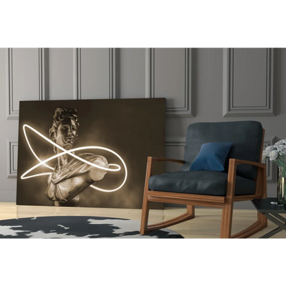 Glowing neon classical statue canvas wall art bust with bronze tones