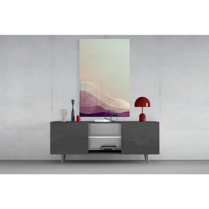 Dreamy purple mint gradient glass wall art with wavy pastel lines