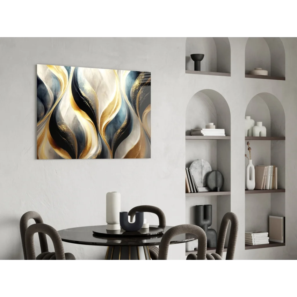 Luxe Gold Wave abstract canvas wall art with metallic shimmer