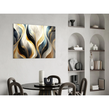 Luxe Gold Wave abstract canvas wall art with metallic shimmer