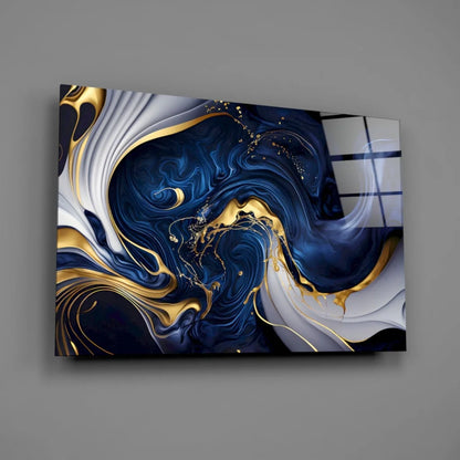 Modern navy blue gold swirl abstract canvas wall art