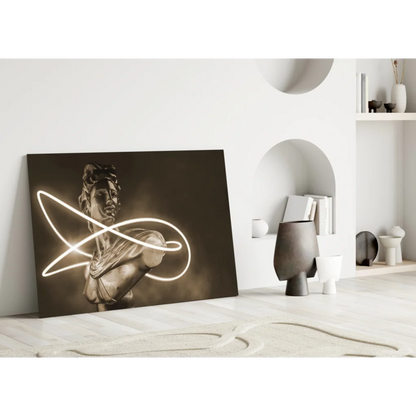 Glowing neon classical statue bronze canvas wall art print
