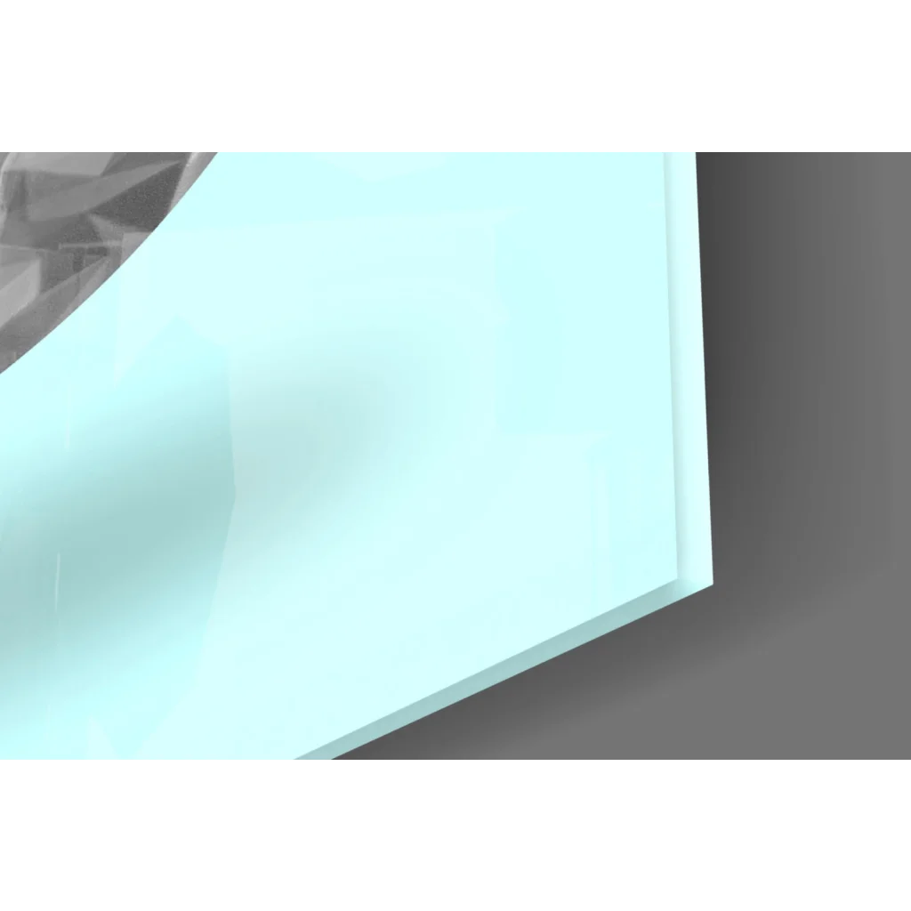 Translucent light blue glass wall art panel with sharp edge