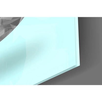 Translucent light blue glass wall art panel with sharp edge