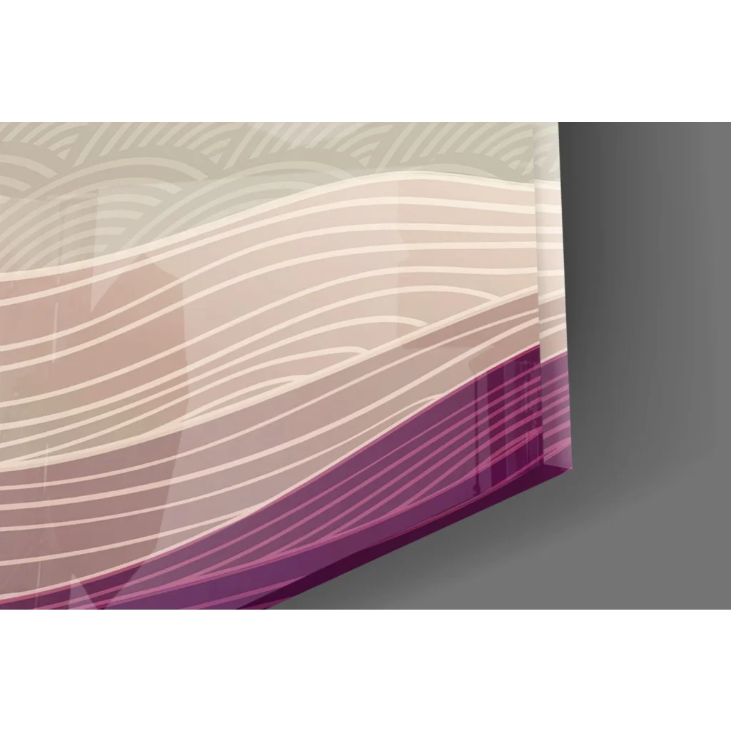 Sleek glass wall art with pastel wave patterns in dreamy purple mint gradient