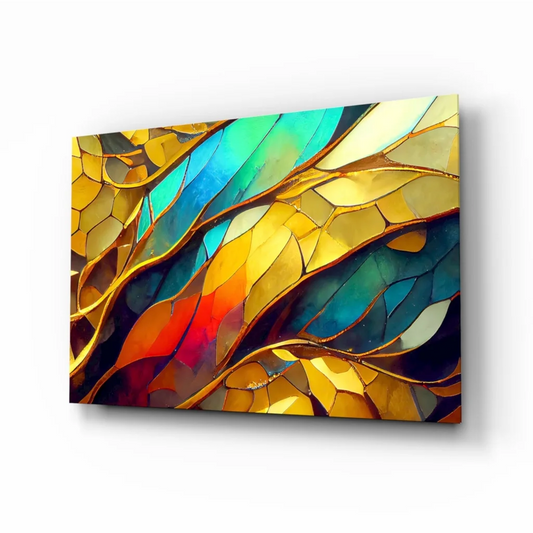 Stunning Stained Glass Wall Art with Golden Teal Flow | Insigneart USA | vintageantiquesgifts.com