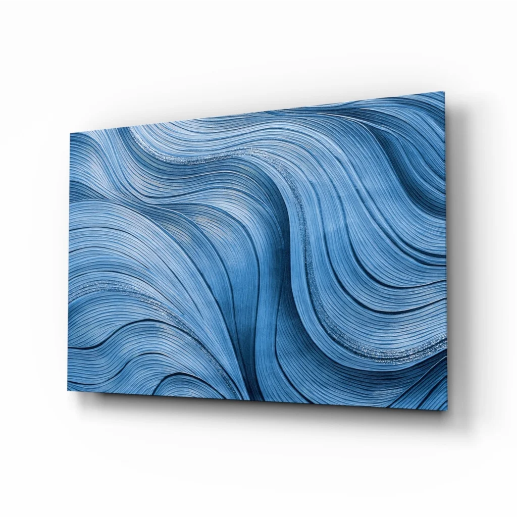 Blue wavy abstract wall art canvas in shades of blue for modern spaces