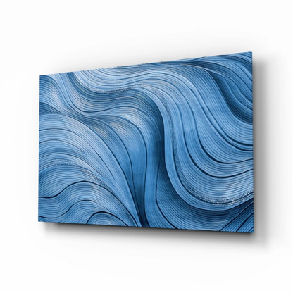 Blue wavy abstract wall art canvas in shades of blue for modern spaces