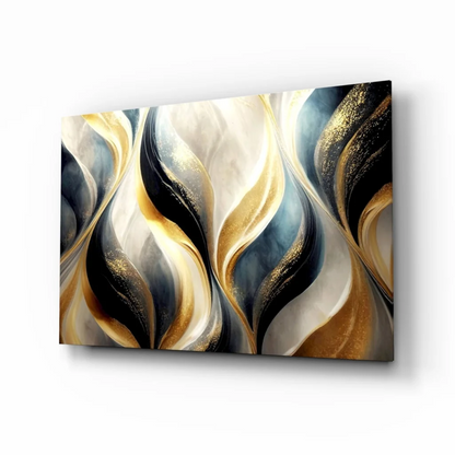 Luxe Gold Wave abstract canvas wall art with metallic shimmer