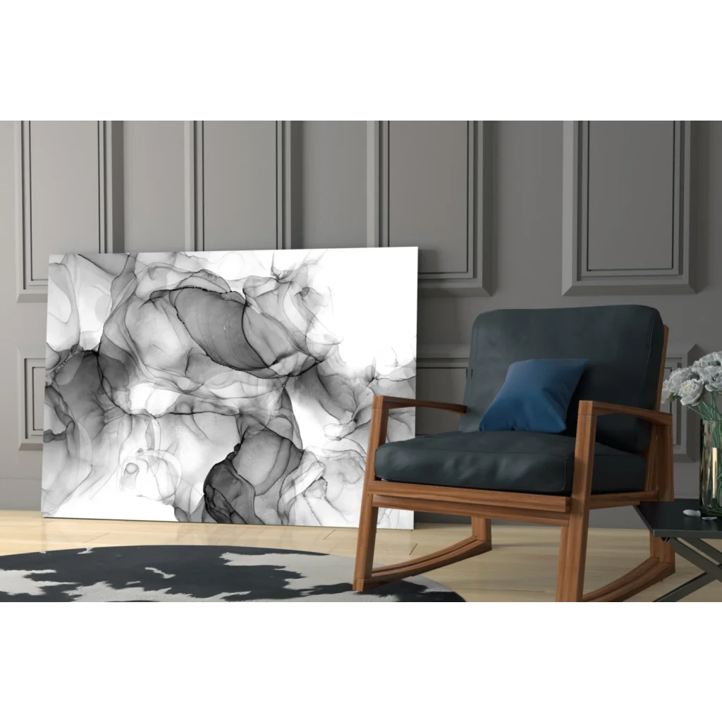 Modern black and white swirling inkblot canvas wall art