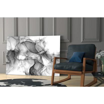 Modern black and white swirling inkblot canvas wall art