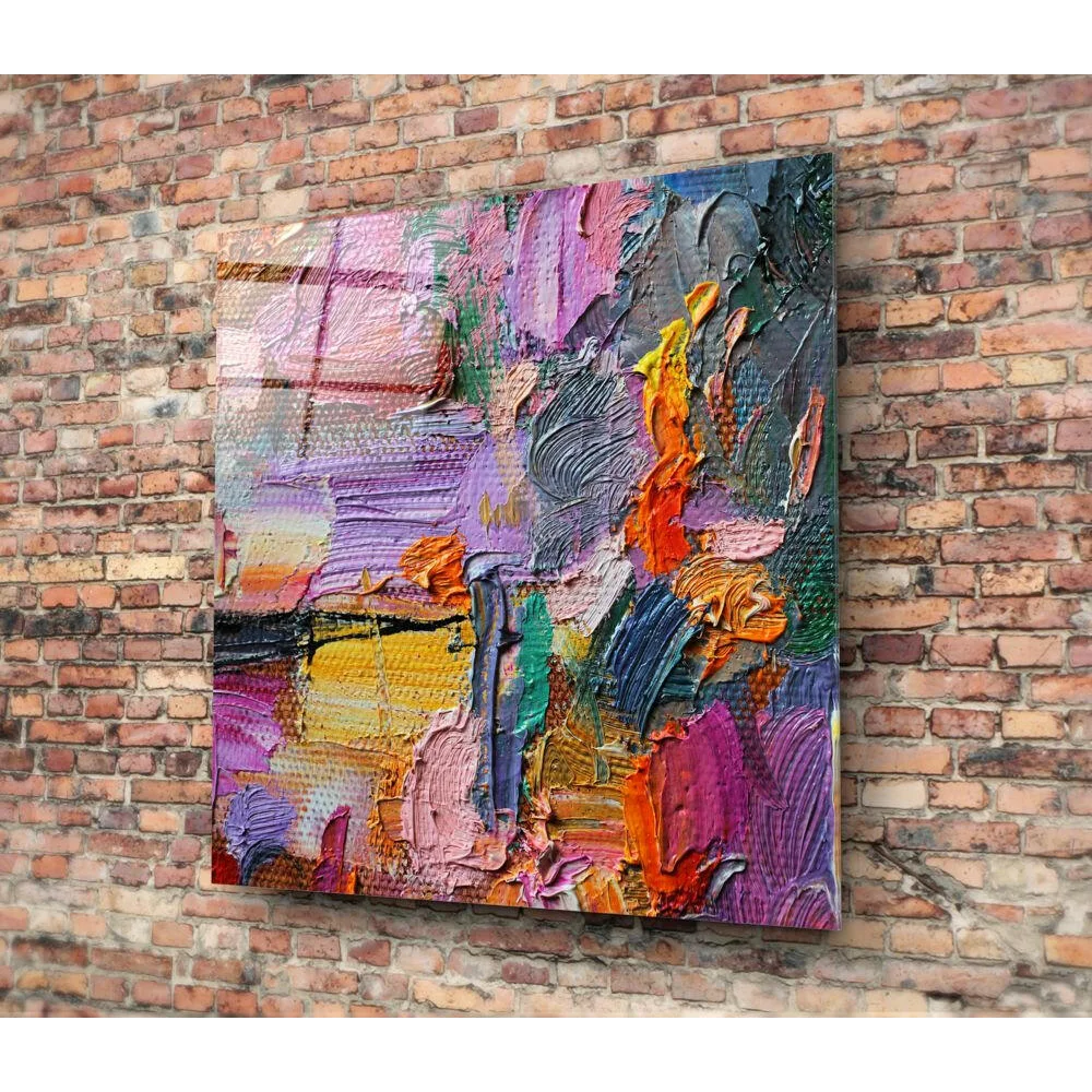 Bold Impasto Abstract Canvas Wall Art in Purple Orange Teal | Glass Wall Art Print | vintageantiquesgifts.com