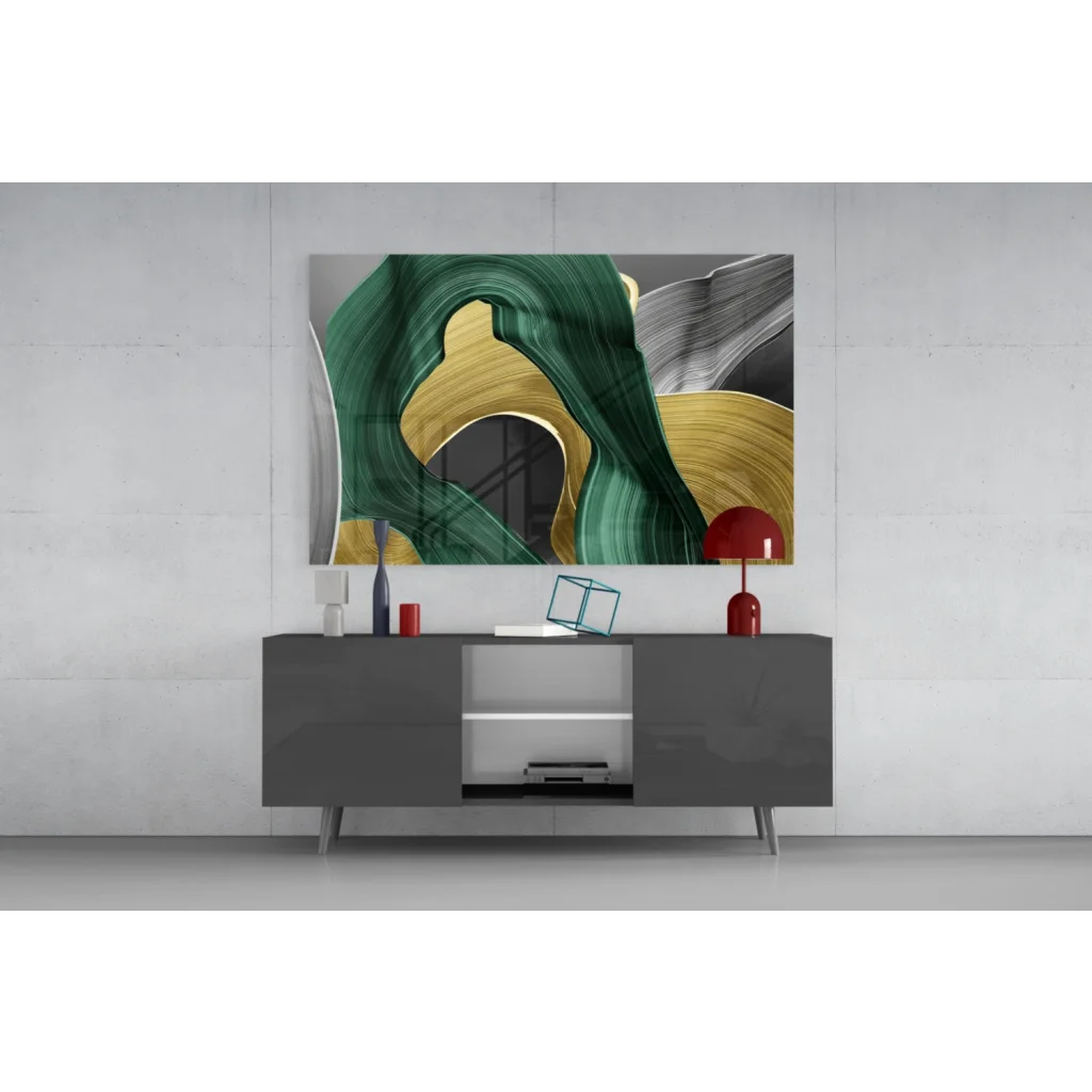 Stunning green gold swirl canvas wall art with abstract brushstrokes