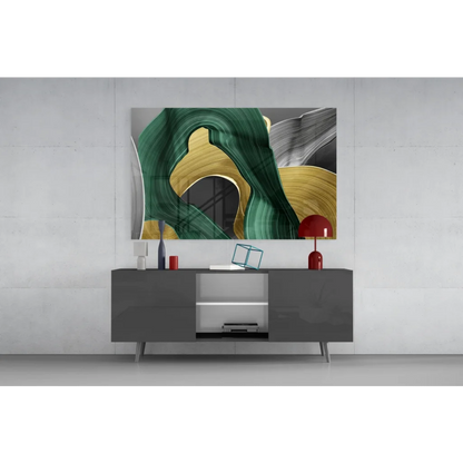 Stunning green gold swirl canvas wall art with abstract brushstrokes