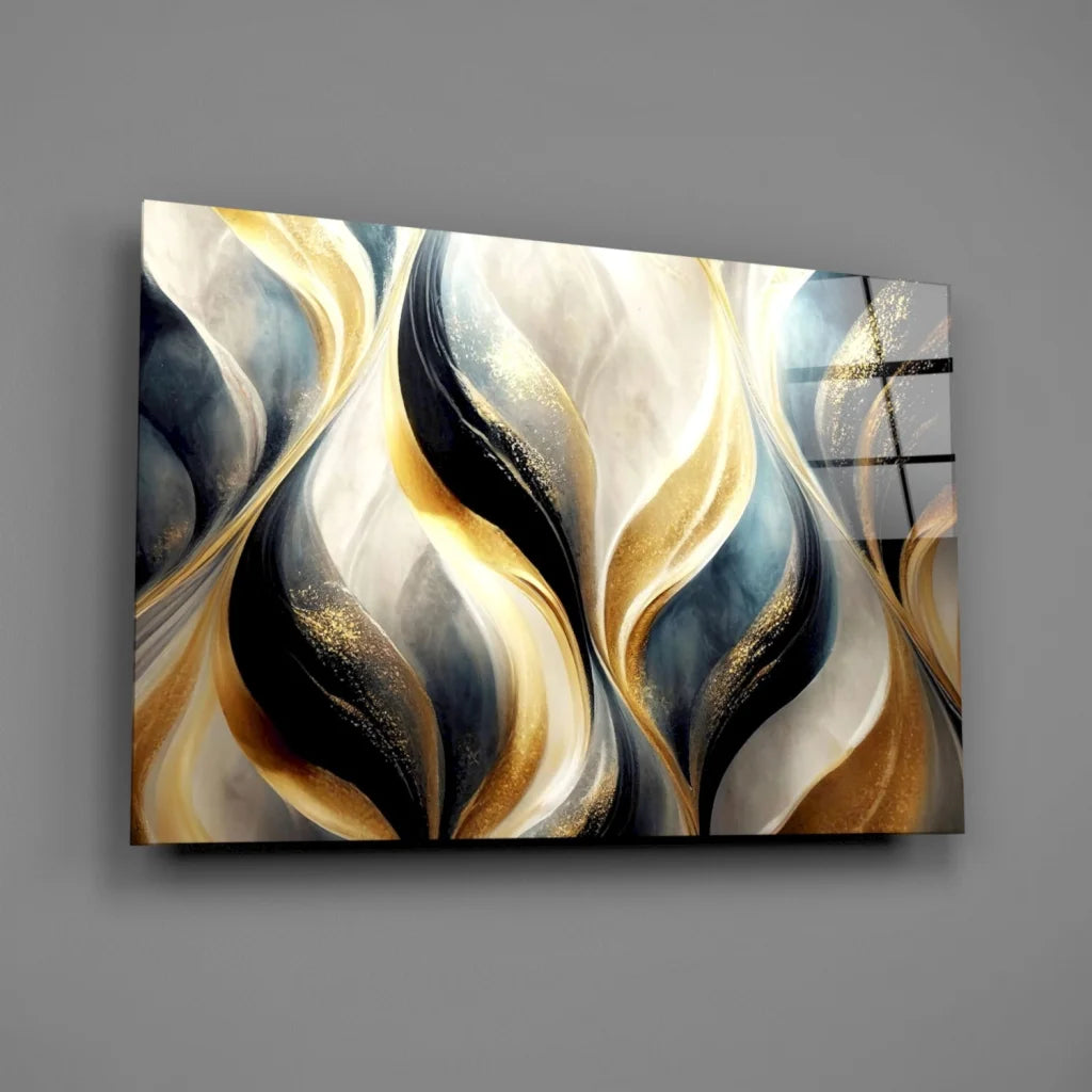 Luxe Gold Wave abstract canvas wall art with metallic shimmer