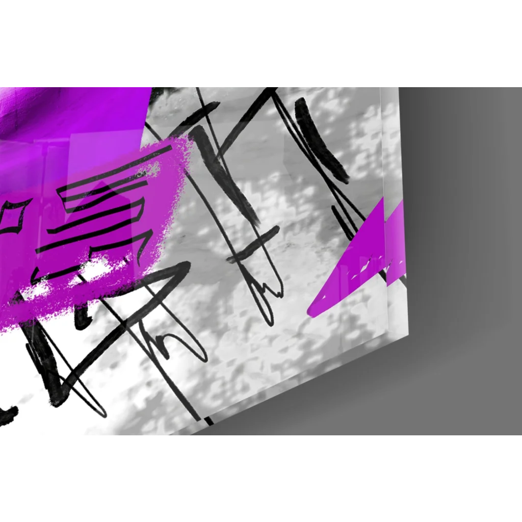 Vibrant purple black graffiti bust glasses on pink purple glass wall art